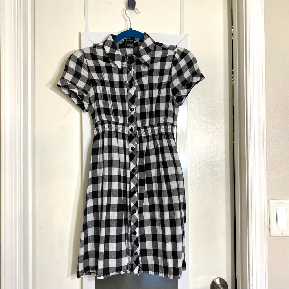 Rhapsody Gingham Plaid Black and White Cotton Shirt Dress
